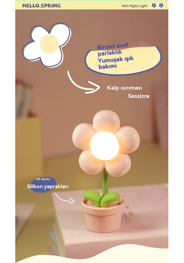 Yeni Mini Çiçek Göz Koruması Gece Lambası-pembe Açık Pembe
