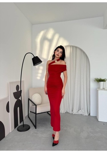 Reta Çapraz Omuz Elbise Altın