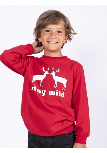 Yılbaşı Özel Kırmızı Uzun Kollu Unisex Tshirt Kırmızı