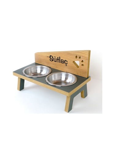 Realwood Standlı Ahşap Kedi Köpek Mama ve Su Kabı 750 ML