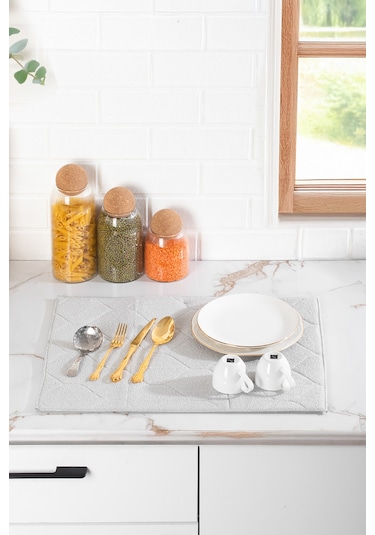 Porsima 3139 2li Mikrofiber Tezgah Üstü Kurutma Matı Süper Emici Bulaşıklık Gri Gri