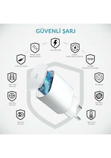 İphone 14 Plus Uyumlu 20w Gerçek Güç Pd Type-c Adaptör+27w Type-c To Lightning Kablo Hızlı Şarj Set