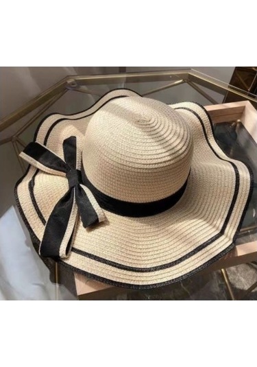 Kadınlar İçin Şık Ve Pratik Katlanabilir Hasır Plaj Şapkası, Geniş Kenarlı Nefes Alabilen Yazlık Güneş Şapkası, Açık Havada Kullanıma Uygun Moda Aksesuar Bej