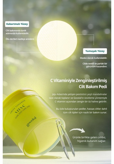 Yeşil Mandalina Özlü Leke Karşıtı Tonik Ped Goodal Green Tangerine Vita C Dark Spot Care Pad 70 Adet