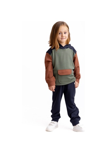 Oliventhekid Lacivert Üç Renkli Modal Unisex Çocuk Takım Lacivert