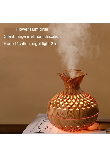 Led Işık Aromaterapi Difüzör Ev Küçük Vazo Sessiz Nemlendirici Aromaterapi Difüzör 2 In 1 Koyu Ahşap