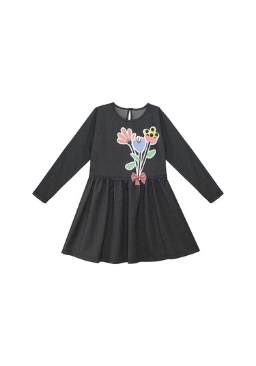 Denokids Mshb&g Çiçekler Denim Görünümlü Siyah Kız Çocuk Elbise Siyah