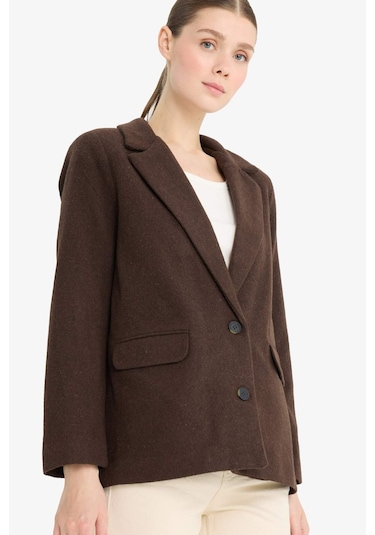 Defacto Regular Fit Flanel Blazer Ceket Y6483az24wnbn192 Kahve