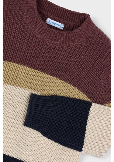 Erkek Çocuk Renk Bloklu Bisiklet Yaka Triko Kazak - Çok Renkli Mor