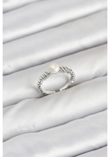 Tua Moda Pirinç Gümüş Renk Göbek İnci Model Kadın Yüzük Gümüş