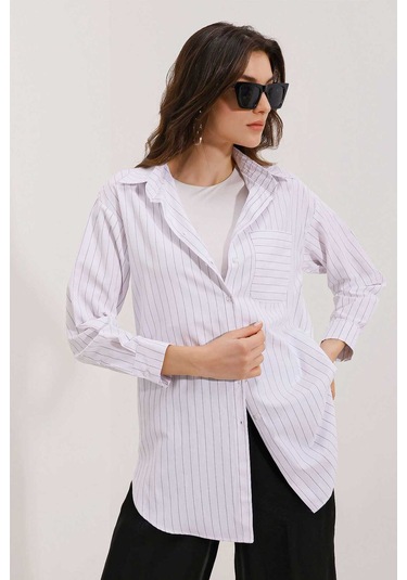 Gabria Tek Cep Arkası Uzun Gömlek Beyaz