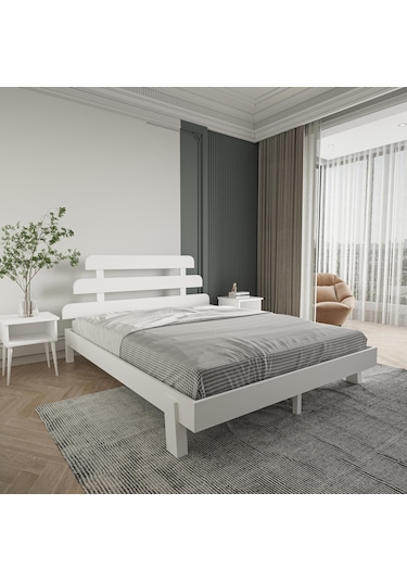 Lotus X New Firuze Model Beyaz Renk Ahşap Karyola-12 90 x 190