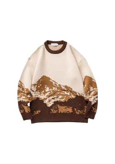 Sonbahar Ve Kış Kravat Boyalı Kar Dağ Trend Marka Yuvarlak Yaka Kazak Erkek Bol Kazak Üniversite Uzun Kollu Kazak Erkek Mavi