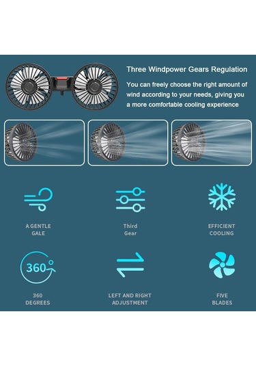 Araba Koltuğu Cing Fan Usb Şarj Çift Kafa Fan Fan Derecesi Rotasyon Ventilasyon Fanı Off-road Araba Kamyonu Otobüs İçin Yaz Boyun Cer