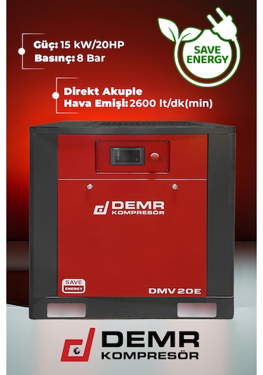 Demr Kompresör DMV20E 20HP İnvertörlü Vidalı Hava Kompresörü
