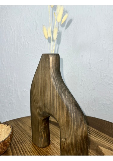O&a Wood Doğal Ahşap Dekoratif Biblo Vazo Ceviz