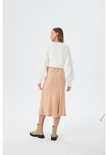 Kadın Camel Bel Lastikli Balık Saten Etek 001