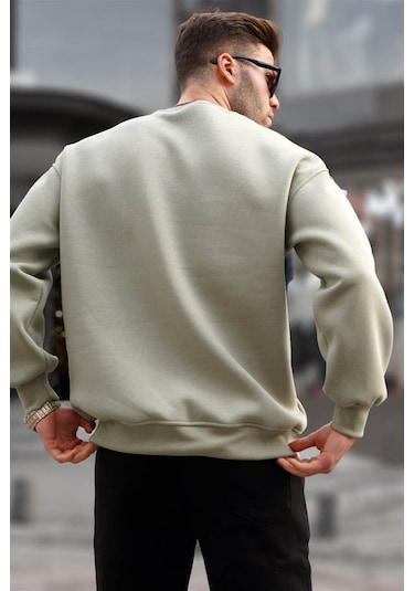 Madmext Mint Yeşili Bisiklet Yaka Oversize Şardonlu Basic Erkek Sweatshirt 6048-mint Yeşili Mint