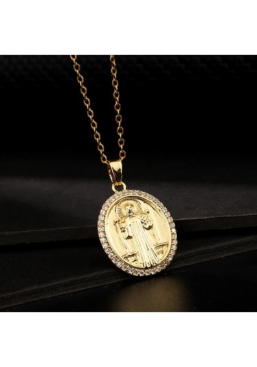 Dini Bakır Mikro Mıhlanmış Renkli Zirkon Taşlı Pandantif, Kadın Takısı, Katolik Meryem Ana Kolyesi Z Altın