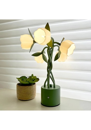Besthome1 Yeşil Dıy Hortum Şekilli Orkide Masa Lambası Yatak Odası Okuma Aydınlatması Yeşil