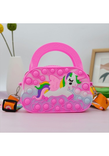 Çocuk Sevimli Pony Silikon Crossbody Çanta, Kızlar İçin Moda Günlük Çanta Pembe