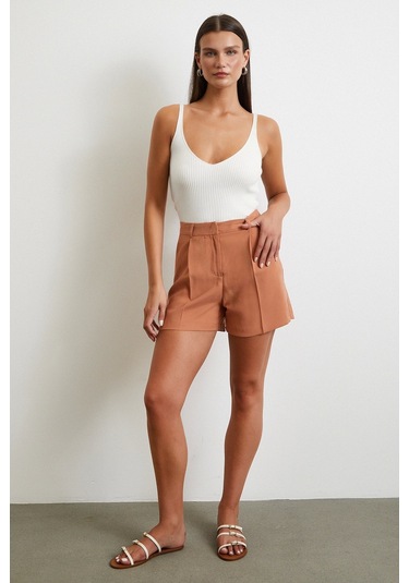 Piliseli Cepli Şort Kiremit Kiremit