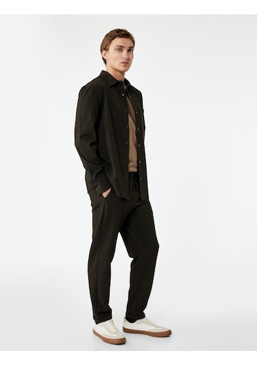 Koton Viskon Karışımlı Cep Detaylı Dokulu Beli Bağcıklı Pantolon Kahverengi 6wam40089hw Kahve