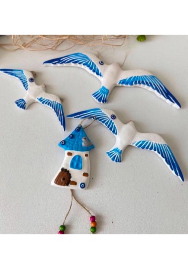 Dekoratif Martı Duvar Süsü Mavi- Beyaz