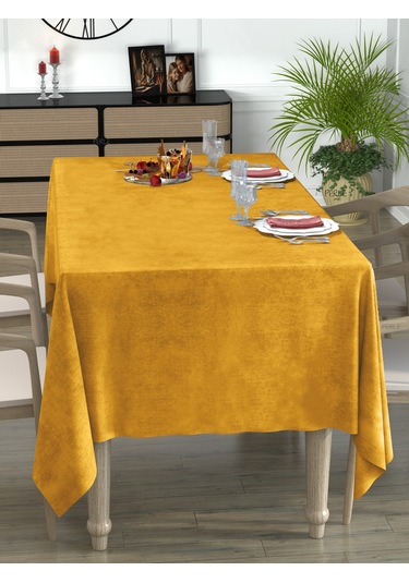 Daily Series Kadife Dokulu Safran Rengi Masa Örtüsü Safran