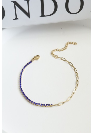 Kadın Çelik Bileklik İnce Suyolu Elips Mix Zincir Bileklik Lacivert