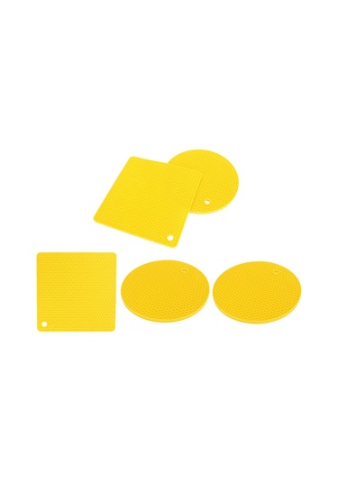 Shineyee 5 Adet Sarı Silikon Isı Direnci Yemek Tabağı Altı 3 Daire + 2 Kare - Ocak, Fırın, Mikrodalga Kullanıma Uygun, Mutfak Masası Koruyucu, 230 C'ye Kadar Dayanıklı