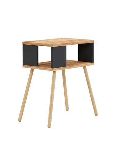 İntergo Ahşap Ayaklı Dekoratif Raflı Komodin Atlantik Çam- Antrasit