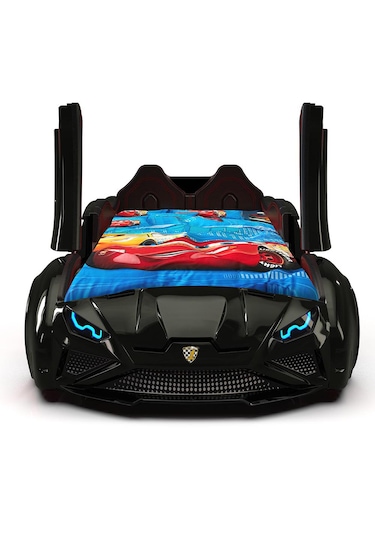 Lambo - Kapıları Açılır Arabalı Yatak - Koltuklu, Siyah Tek Kişilik