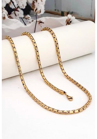 Gold Renk 1.sınıf Örme Çelik Erkek&kadın Kolye Ve Bileklik Seti Altın