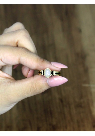 Doğal Taş Pembe Kuvars Taşlı Antik Model Kadın Ayarlanabillir Yüzük Euy81pk Pembe