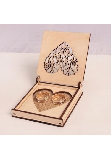 Ahşap Lazer Kesim Kalp Desenli Yüzük Kutusu Çok Renkli