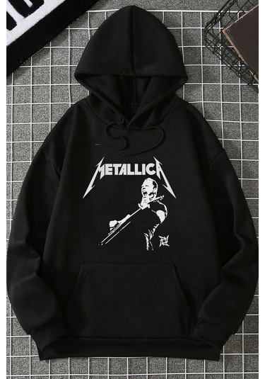 Unisex Metalica Baskılı Oversize Sweatshirt Siyah