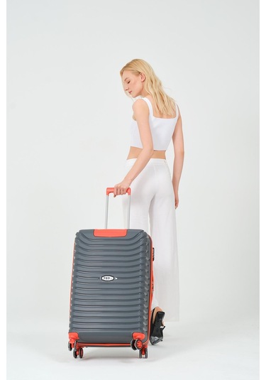 Keo-plus Gri-turuncu Orta Boy Silikon Kırılmaz Pp Valiz Siyah