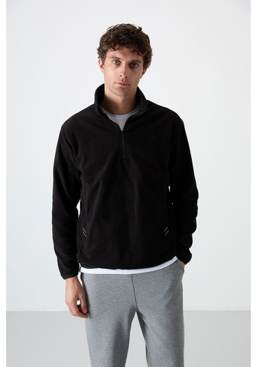 Dik Yaka Yarım Fermuarlı 2li Paket Siyah-gri Melanj Erkek Polar Sweatshirt - 87891 Siyah - Gri