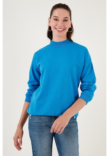 Lela Pamuklu Dik Yaka Basic Örme Bayan Sweat 5863323 Turkuaz