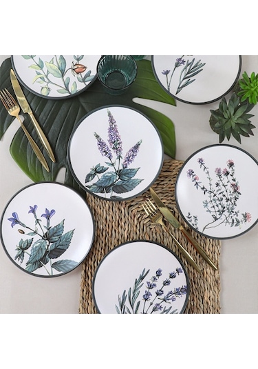 Keramika Çiçek Bahçesi Pasta Tabağı 20 Cm 6 Adet - 18938-39-40-41-42-43