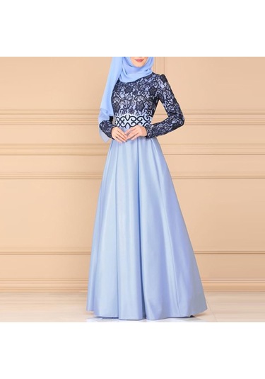 Sones Dantel Dikiş Retro Büyük Salıncak Elbise Etnik Stil Uzun Kollu İnce Elbise Mor