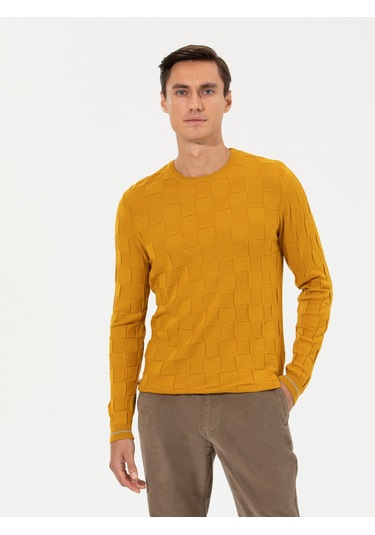 Cacharel Sarı Slim Fit Yün Karışımlı Bisiklet Yaka Triko Kazak