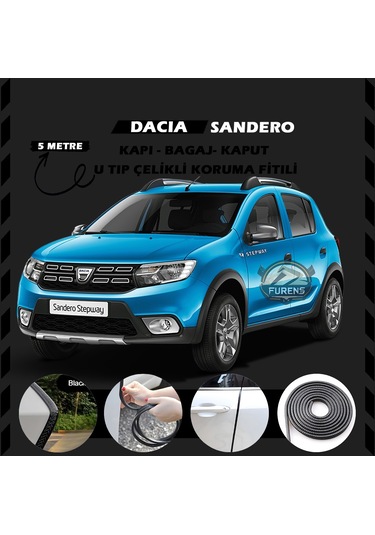 Dacia Sandero Oto Araç Kapı Koruma Fitili 5metre Parlak Siyah Renk
