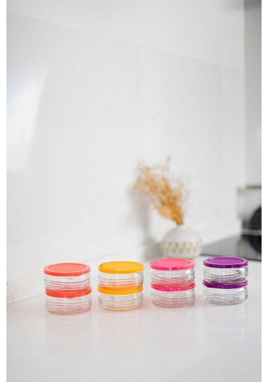 8'li Premium Kahvaltılık Seti 410 Cc Renkli Plastik Kapaklı, Cam Saklama Kabı, Hava Geçirmez Çok Renkli