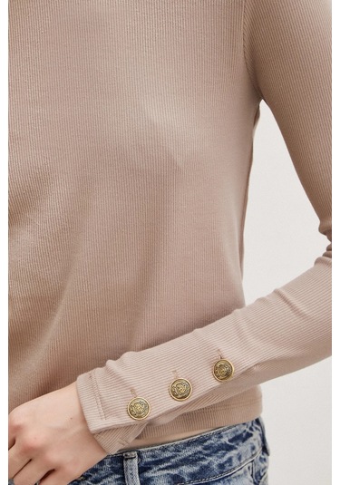 Kolu Düğmeli Bluz Vizon Vizon