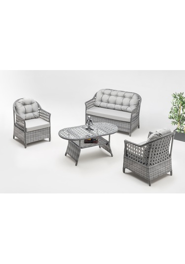 Focus Çay Seti Bahçe ve Balkon Mobilyası Takımı (2+1+1+Sehpa)-Gri Kahverengi
