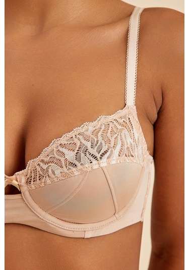 Emma Ten Balenli Dantelli Dolgulu Toparlayıcı Yarım Kap Sütyen Ten