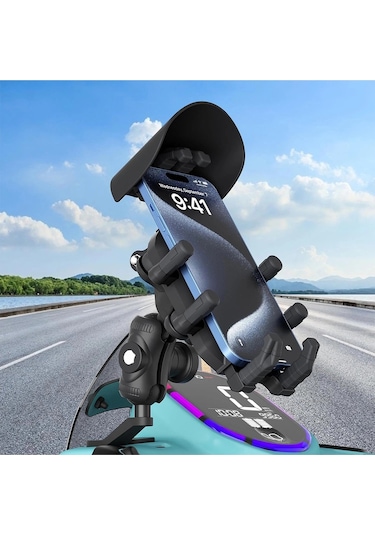 Ayna Bağlantılı Güneş Ve Yağmur Korumalı 360 Derece Ayarlanabilir Motosiklet Telefon Tutucu