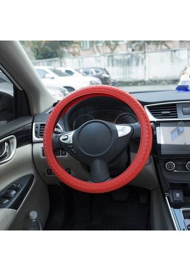 Cbtx Araba Lastik Dokusu Direksiyon Kaymaz Kavrama Silikon Koruyucu Kapak - Kırmızı